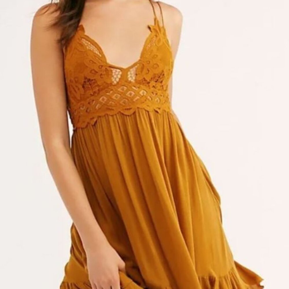 Free People~Women's~Mustard Color~Lace~Adella Slip Dress~Medium